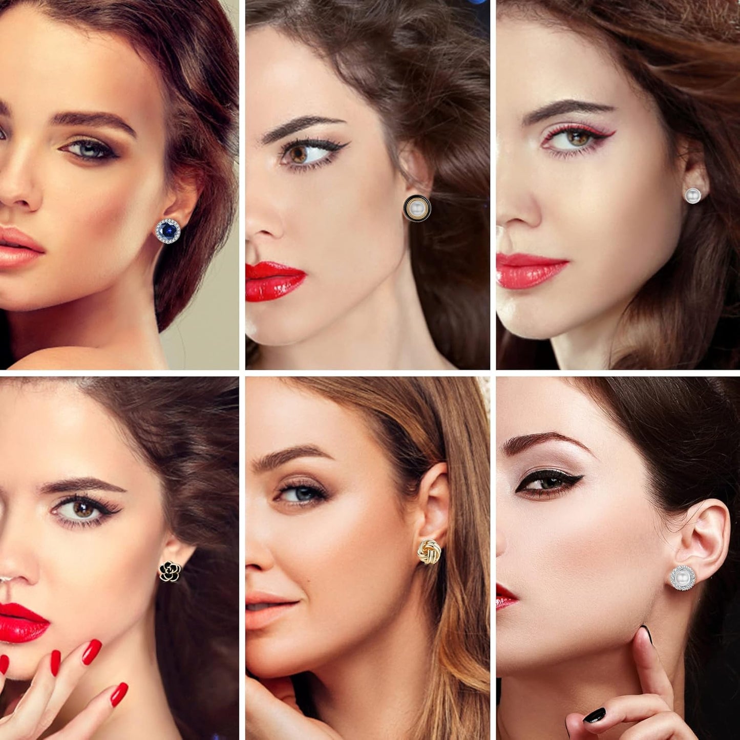 Elegant Clip-On Earrings Set for Women - 10 Pairs of CZ Flower & Freshwater Pearl Designs